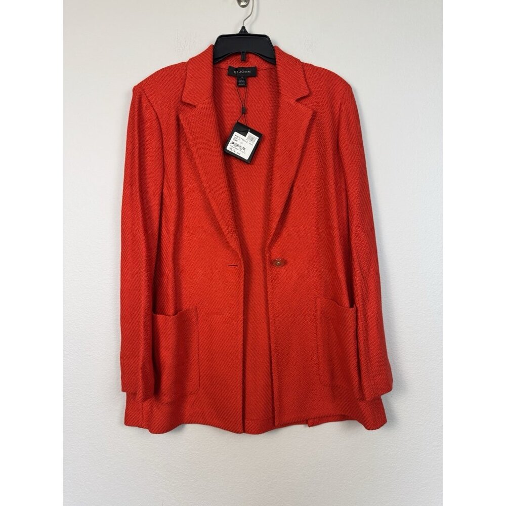 NEW St. John Red Wool Knit Jacket Blazer One Button Womens 10 MSRP $1695